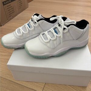 Jordan Kids White Low-Top Sneakers with Icy Blue-Green Sole